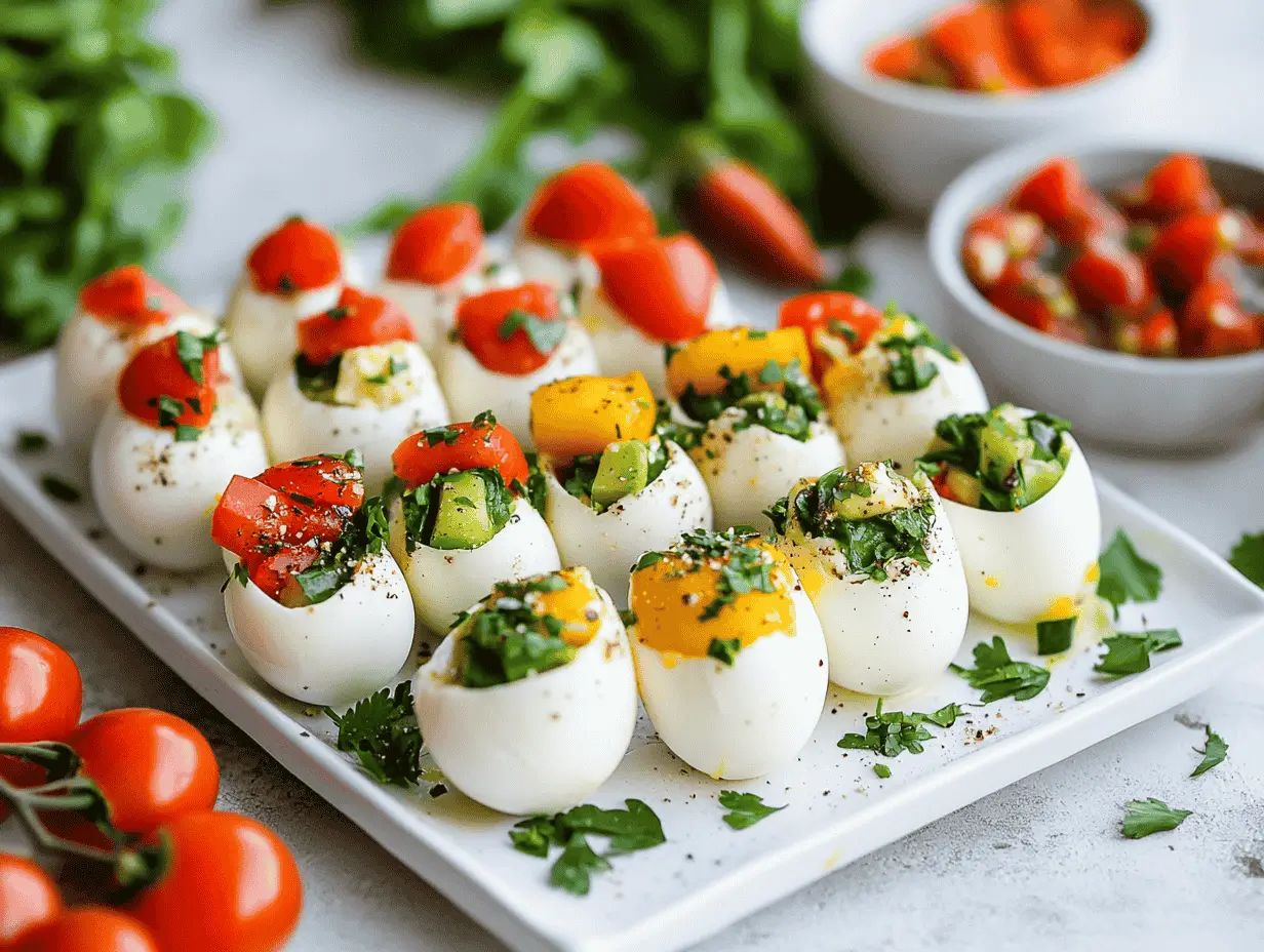 Egg white bites with vegetables and herbs on a platter.